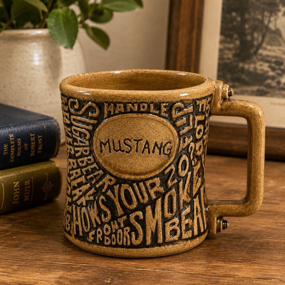 Vintage 1977 Seaton Mustang Stoneware Coffee Mug Ford GT Shelby Mach 1 Boss USA